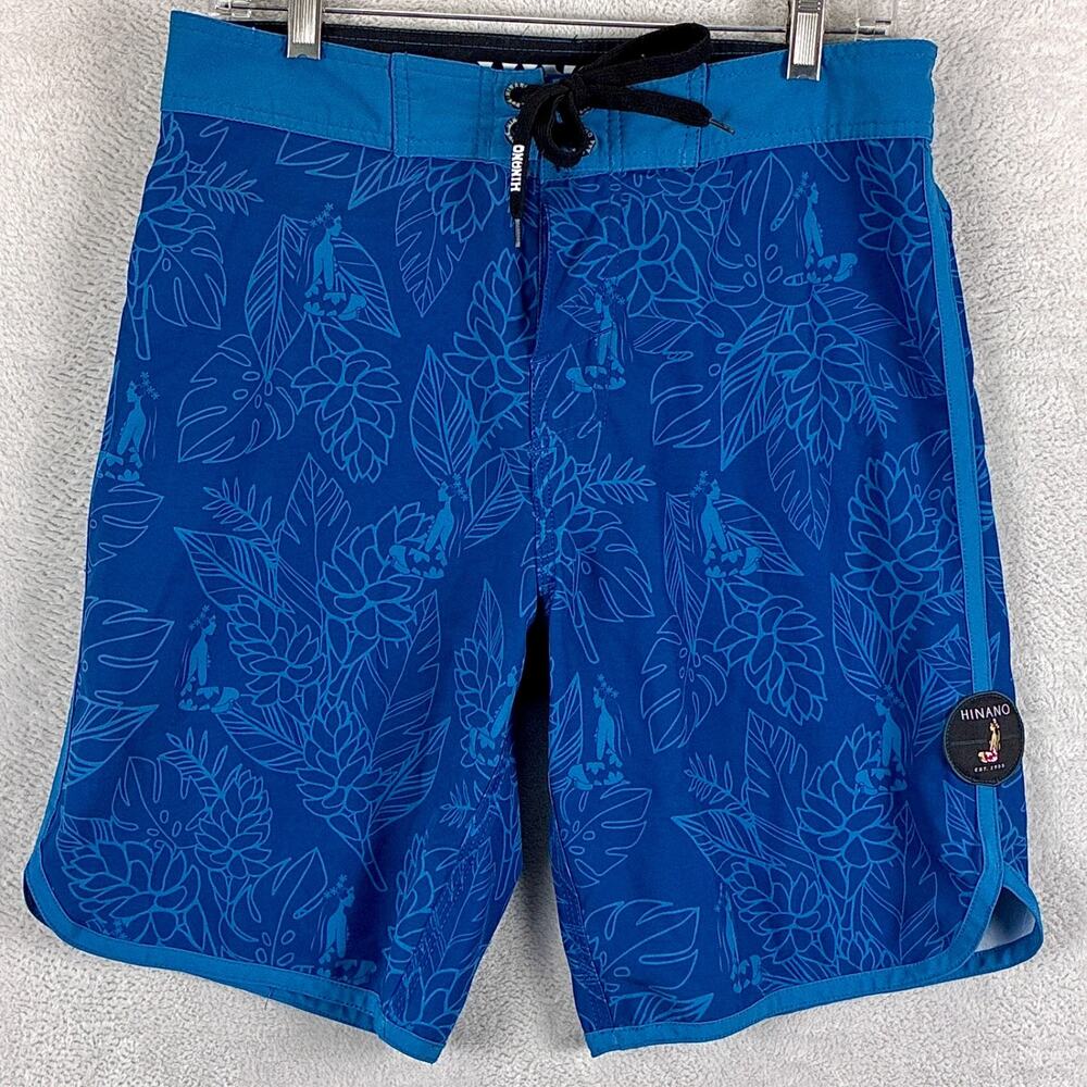 Hinano Board Shorts Mens 30 Blue Floral Surf Aloha Hawaiian Beach Tiki Preppy
